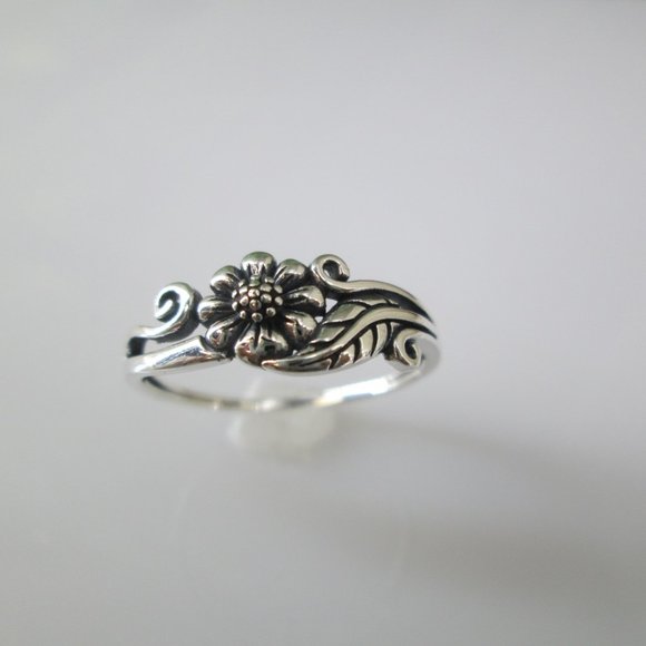 Sterling Silver Dainty Sunflower Ring with Leaf,925 Flower Ring,Leaf Ring,925 - Picture 4 of 5